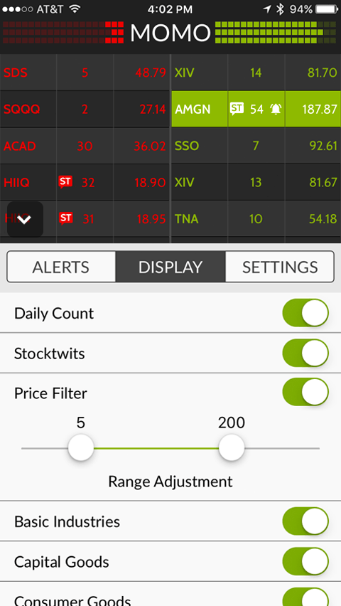 Adjust view filter by price and market sectors 